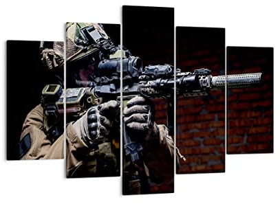 ARTTOR Leinwandbild 150x100cm Wandbild Menschen Militär - 3785 | Soldat Gewehr Mehrteilige Groß XXL Wanddekoration Wohnzimmer Schlafzimmer Wanddeko Wand Kunstdruck Wandkunst ARTTOR