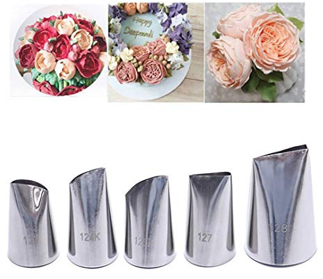 FantasyDay 5 piece Stainless Steel Rose Flower Piping Tips Piping Nozzles Cake Decorating Supplies Cookies Cupcake Icing Decorating Supplies Decorating Kits Frosting Icing Tips Baking Set Tools #4
