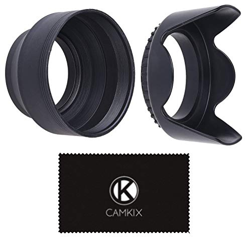 55mm Set of 2 Camera Lens Hoods - Rubber (Collapsible) + Tulip Flower - Sun Shade/Shield - Reduces Lens Flare and Glare - Blocks Excess Sunlight for Enhanced Photography and Video
