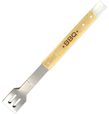 Fackelmann Pinzas de cocina especiales para Barbacoa, parte funcional en Acero Inoxidable y Mango de Madera con diseño rústico, Color Natural, 39 x 6 x 5 cm, 1 ud