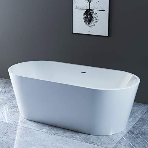 NRG Round Freestanding Bathtub White Acrylic Bathroom Fixtures Luxury Design Bath Built in Waste 1700 x 800mm