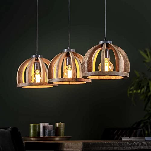 famlights Retro Deckenlampe Emil für Esstisch/Vintage Pendelleuchte/Esszimmerlampe industrial/Dimmbar Hängelampe holz/Deckenleuchte/Pendelleuchte/Hängeleuchte rustikal - landhaus deko E27