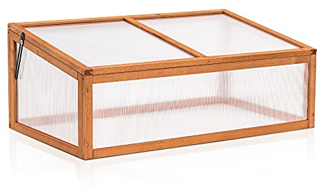 MCombo Frühbeet Gewächshaus Treibhaus Frühbeetkasten Aufsatz Pflanzenbeet mit Abdeckung für Jungpflanzen 0698, aus Holz und Polycarbonat