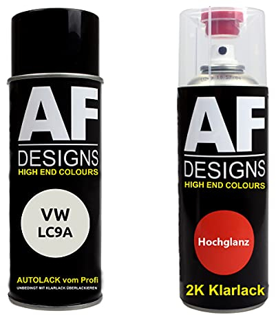Autolack Spraydose Set für VW LC9A Pure White 2K Klarlack Basislack Sprühdose Spraydosen 2x400ml