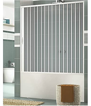 Badewannenfaltwand aus PVC, Breite 190 cm, Höhe 150 cm, Modell ASIA, Weiß, Laterale Öffnung mit einer Falttüre
