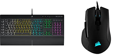 Corsair K55 RGB PRO Wired Membrane Gaming Keyboard QWERTY, Black & Ironclaw RGB Optical FPS/MOBA Gaming Mouse- Black