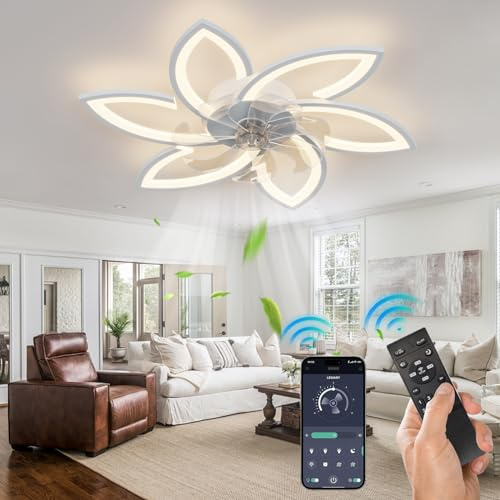 WDENI Ventilador de Techo con Iluminación LED Regulable Moderna, Luces Creativas para Dormitorio, Cocina y Comedor