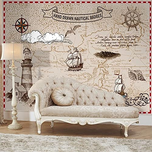 Papel pintado Mural personalizado de cualquier tamaño estilo europeo pintado a mano Retro náutico velero papel tapiz Mural de fondo, 400x280cm