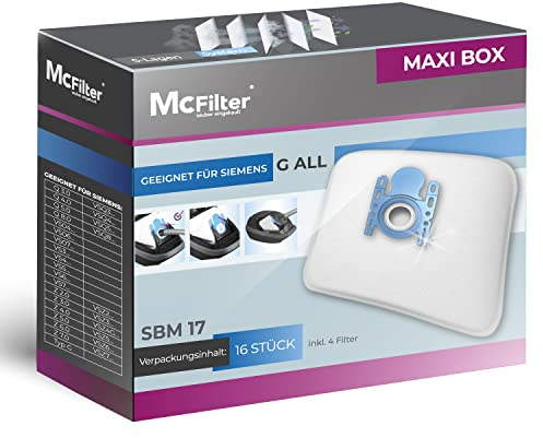 McFilter I 16 Staubsaugerbeutel kompatibel mit Siemens Typ G All VZ41FGALL / VZ16GALL Serie VS06 Q2.0 Q3.0 Q5.0 Q8.0 VSQ5 VSQ8 Z 2.0 Z 3.0 Z 5.0 Z 7.0 synchropower I mit Staubverschluss I inkl. Filter