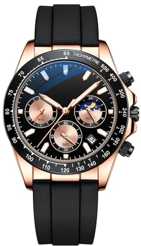 RORIOS Herren Uhr Leuchtende Uhr Multi Zifferblatt Uhr mit Silikon Armband Chronograph Analogue Quartz Armbanduhr für männer