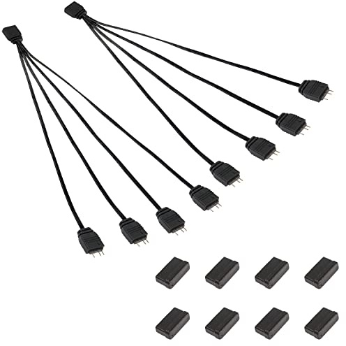 MEIRIYFA ARGB Splitterkabel, 5 V, 3 Pin, 1 Buchse auf 4 Anschlüsse, Adressierbarer 3-poliger RGB-Verlängerungsstecker für ARGB LED-Streifen und Lüfter, 2 Stück