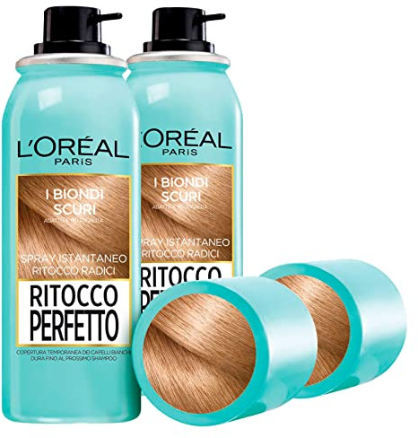 2 x L'Oréal Paris Retusche Perfekt Dunkle Blondinen Instant Spray für weißes Haar Temporäre Abdeckung Wurzeln bis zu 25 Anwendungen - 2 Flaschen mit je 75 ml