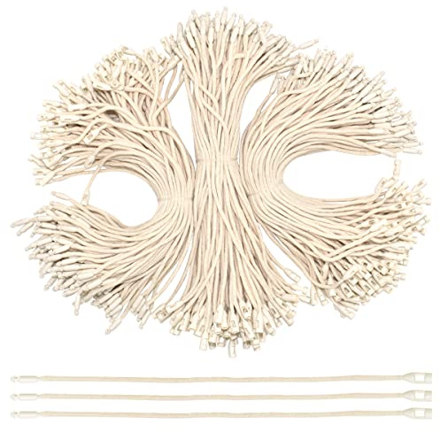 300Pcs 7.6inch Cotton Gift Clothing Price Tag String Hang Tag String Hanging Rope Snap Lock Pin Loop Fastener Hook Ties Fast to Attach for Clothes Tags Shoes Snap Lock Luggage Label