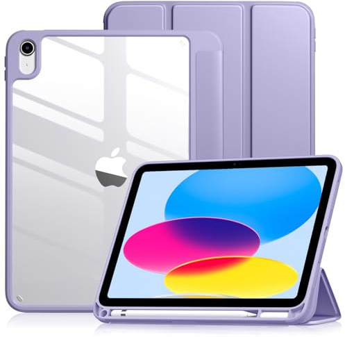 Vobafe Case for iPad A16 11th Generation 11 Inch 2025/iPad 10th 10.9 2022 | with Pencil Holder, PC Clear Hard Back Cover, Slim Trifold Stand Case Support Touch ID, Auto Wake/Sleep, Lavender