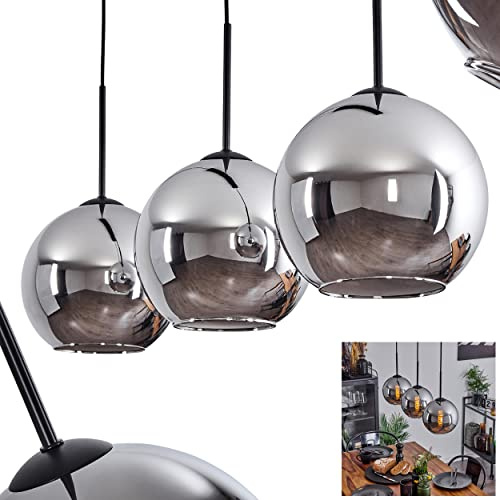 HOFSTEIN Hängeleuchte Koyoto, 3-flammige Hängelampe aus Metall/Glas in Schwarz/Chrom-/Rauchfarben, moderne Pendelleuchte im Retro/Vintage-Design, Ø Schirme 20 cm, E27, Esszimmer, Küche, Wohnzimmer