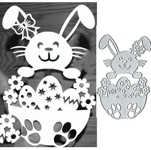 TingZVen Easter Bunny Metal Die Cuts, Easter Bunny Egg Card Metal Cutting Dies Cut Stencils for DIY Scrapbooking Cards Decorative Embossing Paper Dies for Scrapbooking Card Making