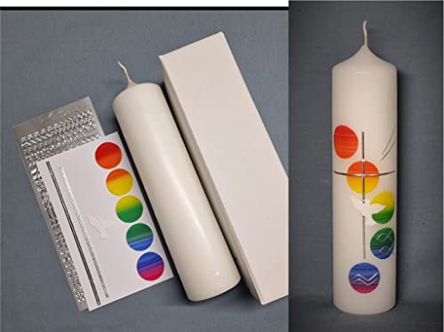 Silkes-Kerzenladen komplettes BASTEL-SET für Kommunionkerzen und Taufkerze + Kerze in 25 x 6 cm + Aufbewahrungskarton ! MS 01k / K2