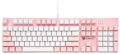 Qisan Mechanische Gaming-Tastatur, kabelgebundene Tastatur Led Hintergrundbeleuchtung Rosa und Weiß 104Tasten Amerikanisches Layout Gaming-Tastatur mit Abnehmbarer,Braun Schalter