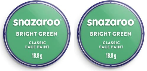 Snazaroo Classic Face and Body Paint, Bright Green, 18.8g Professional Water Based, Single Cake Makeup Supplies for Adults, Kids and Special FX,package may vary (Pack of 2)