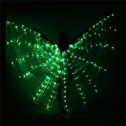 Fulluky LED Schmetterlingsflügel Feenflügel für Erwachsene, Light Isis Flügel Bauchtanz Engelstanz Flügel, Leuchtende Performance-Kleidung für Halloween und Weihnachtsfeiern (Grün)