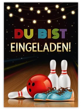 Minkocards 12 Einladungskarten zum Kindergeburtstag Bowling Kegeln Bowling-Party Jungen Mädchen Einladung Jungsgeburtstag Mädchengeburtstag