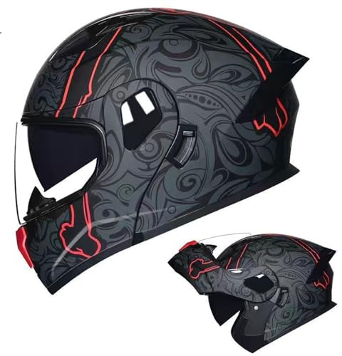 RUYICZB Casco de Motocicleta abatible de Cara Completa, Aprobado por Dot, Casco de Motocicleta Modular con Doble Visera, Casco de Carreras de Motos de Calle para Hombres y Mujeres,F1,M
