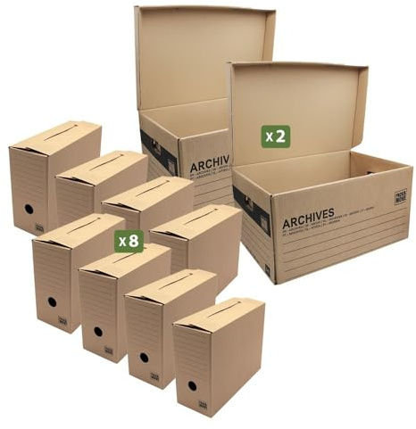 Pack and Move - Lot de 8 boites archives Taille L - 54 x 36 x 28 cm - Caisse de stockage incluse