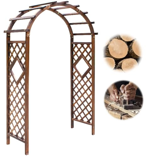 Rosenbogen Holz Rankhilfe Kletterpflanzen Gartenbogen Torbogen Rankhilfe Pergola Spalier Wetterbeständig W120*H215CM W140*H225CM Hochzeitsbogen Hinterhof Balkon Terrasse(Color:Carbonized,Size:W140*H22