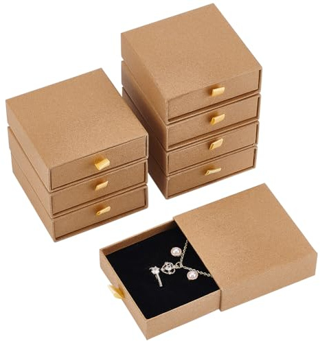 BENECREAT 8 Packung Schmuckschatullen Aus Karton, 9x9x3 cm Burlywood Schmuck-Geschenkboxen Schubladen-Papierboxen Verpackung Für Armbänder Ohrringe Halsketten Schmuck Geschenk