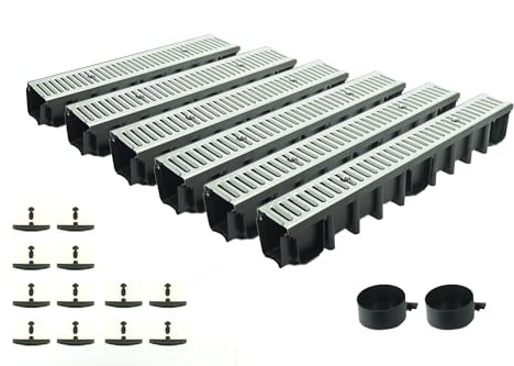 ScarMaxx - Set di grondaie di drenaggio da 6 m – grondaia – Scarico Acqua piovana – Scarico con griglia – Altezza A15 148 mm – Set Completo – Griglia in Acciaio zincato – 13 x 600 x 14,8 cm