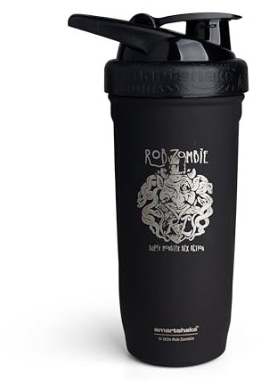 Smartshake Rockband Reforce Protein Shaker Edelstahl 900 ml | 30 oz – Auslaufsicherer Schraubdeckel – BPA-frei – Nicht isoliert – Unisex Gym Shaker Edelstahl - Rob Zombie