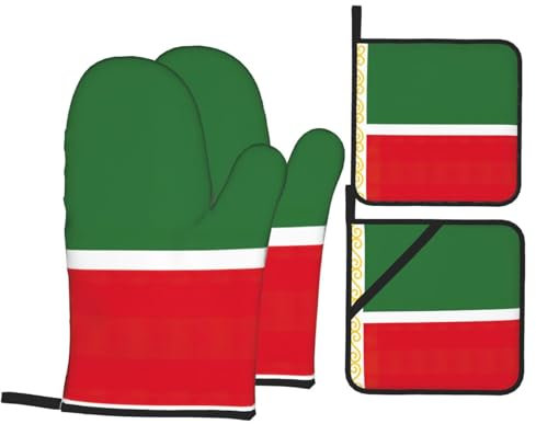 4 Pezzi Set Di Presine Da Cucina Flag Of The Chechen Republic Print Guanti Da Barbecue Divertenti Guanti Forno Resistente Al Calore Guanti Da Cucina Per Grill, Cucina, Cucinando