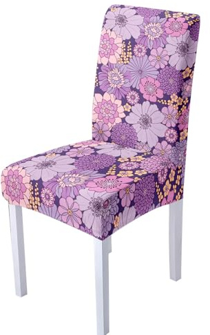 Hixingo Stuhlhussen 1 2 4 6er Set,Schmetterling Blume Druck Stretch Stuhlhussen Schwingstühle Waschbar Stuhlbezug,Esszimmerstühle Stuhlbezüge für Küche,Restaurant,Bankett (6er Set,Lila)