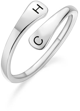 INBLUE Personalized 925 Sterling Silver Spiral Twist Ring for Women Customized Engraving Name/Date with Birthstones Adjustable Open Wrap Band Promise Ring Gift for Wedding Engagement