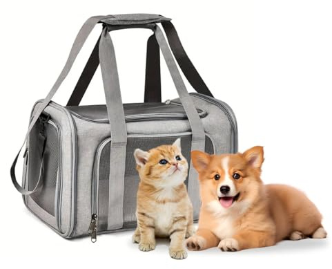 APKOL Transporttasche Katze Hund,7kg Faltbare Transportbox Katze mit Schulterriemen,Katzentransportbox Hunde Katzen Transportboxen,katzentransporttasche, kleine Hundetransportbox Grau,L