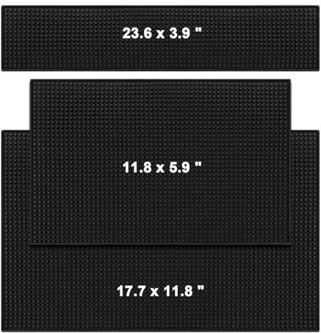RUENXG Rubber Bar Mats 3PCS Bar Black Mat Nonslip Coffee Bar Mat Flexible Bar Mats for Countertop Barber Mats for Clippers Bar Mat for Home Bar Restaurant Service Mat 12×6 in, 18×12 in, 24×12 in