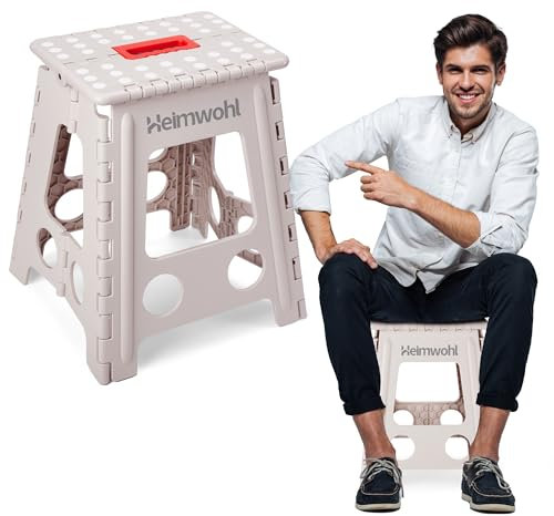 Heimwohl Tritthocker Klappbar 40 cm, 2025 Upgrade Hocker Klappbar mit Sicherheitsverriegelung & Drehgriff, Klapphocker Faltbar mit 130 kg, rutschfest für Küche, Bad, Camping, Garten & Pferd - Beige