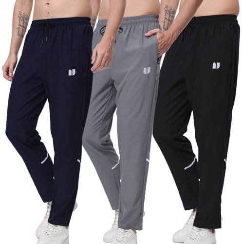 Hpbygstae Lot de 3 Pantalons de survêtement athlétiques pour Homme, avec Poches élastiques à Fermeture éclair, Lot de 3 - Noir/Gris/Bleu Marine, 2XL