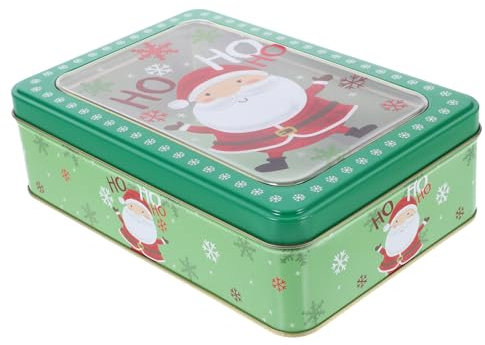 PartyKindom Christmas Candy Tinplate Box Window Square Metal Biscuit Storage Container Christmas Cookie Box for Holiday Sweets Packaging