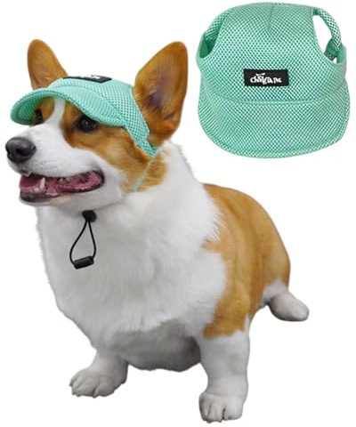 BPTRKOM 1 Stück Hunde-Basecap mit verstellbarem Sonnenschutz - Baseballmütze mit speziellen Ohrlöchern für alle Hundegrößen - Atmungsaktives UV-Schutz-Design (Größe: M, Farbe: Grün)