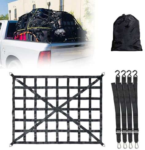 Gepäcknetz für Pickup LKW Ladefläche,Verstellbar Schwere Frachtnetz,Ladeflächennetz,Schwerlast Anhängernetz Reißfest Heckklappe Ladenetz für Pickup SUV Truck Anhänger inkl.4X Festen Gurten (167*127cm)