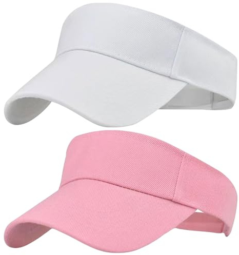 GWAWG 2PCS Sun Visor Cap,Plain Empty Top Baseball Adjustable Cap for Women and Ladies,Casual Sweatband Adjustable Hat for Golf Cycling Fishing Tennis Running Jogging Visor Hats White