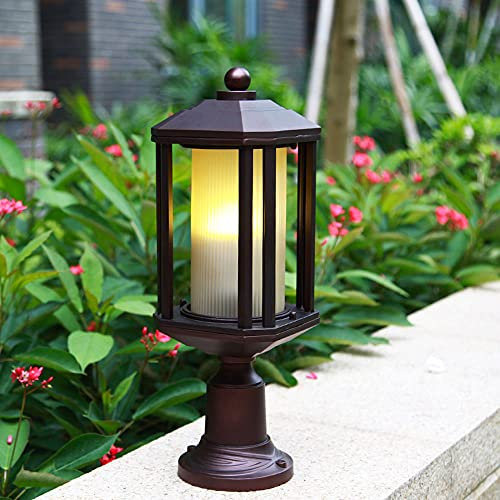 BLOOHK Outdoor Post Light Fixture Vintage Bronze Pillar Lantern IP65 Waterproof Pedestal Lamp E27 Base Garden Pathway Deck Decoration Yard Driveway Park Lighting