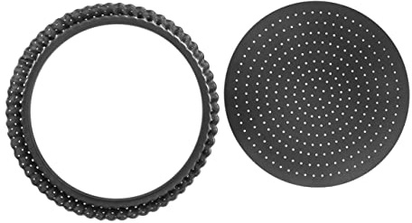 PRETYZOOM Teglia Microforata per Pizza Rotonda in Acciaio al Carbonio, Fondo Removibile, Antiaderente, per Pizza e Crostate in Forno
