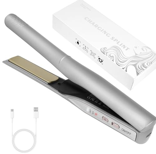 Alaoo Lisseur Cheveux, Lisseur Cheveux Sans Fil, Petit Lisseur Portable, Cheveux 3 Température, Température Réglable 160°C-200°C, Lisseur pour Femme Vacances, Voyages, Camping Styling, Argent