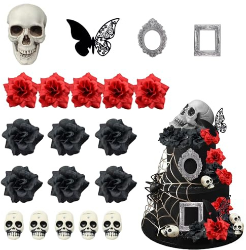 XFSRG 21 Stück Totenkopf Deko Tortendeko Set Gothic Kuchen Muffin Schädel Schmetterlinge Halloween Decorations für Party