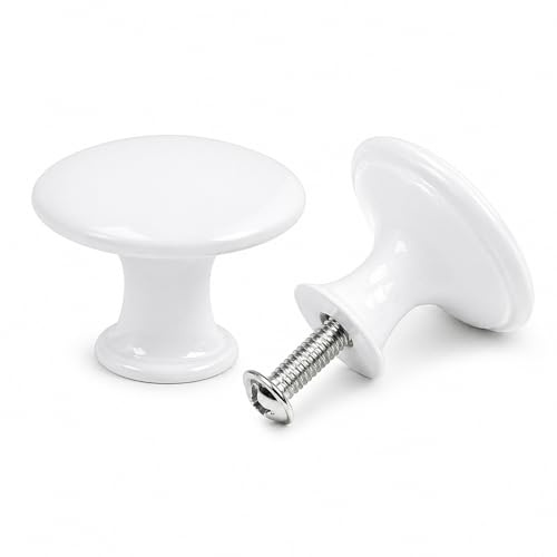 QZKJQDD 2 Pack Cabinet Knobs, Single Hole Cupboard Knobs, Aluminum Alloy Cabinet with Screws, 30mm Round Furniture Door for Kitchen Wardrobes Bathroom Home Decoration (Weiß)