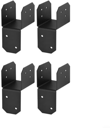 Lot de 4 supports d'ancrage de solive en acier avec finition noire résistante à la rouille pour le montage et le support de poutres et de chevrons dans les toits et les structures de jardin (3,8 x 5,1