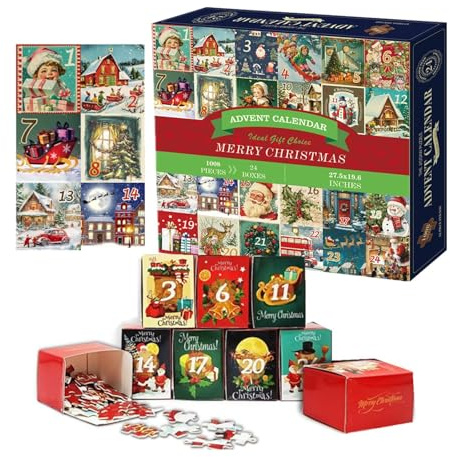 Christmas Jigsaw Advent Calendar 2025-1008 Piece Puzzle with Daily Surprises, Christmas Countdown Calendar for Kids, Boys, Girls, Adults and Women, Ideal Xmas Gift for Puzzle Lovers