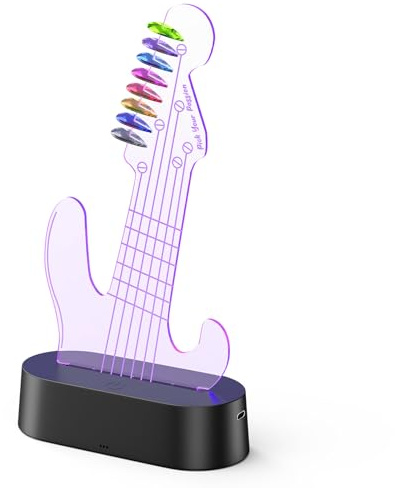 MoKo Support de Médiators de Guitare Lumineux, Porte-médiators LED à 7 Couleurs, Alimenté par USB, Support de 8 Médiators, Cadeau de Guitare pour Hommes, Musiciens et Guitaristes